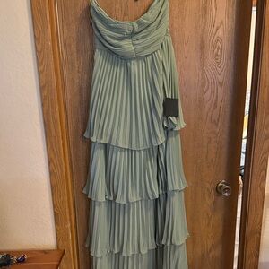 Lulu's Strapless Sage Green Pleated Dress